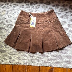 HALARA Brown Pleated Mini Skater Skirt